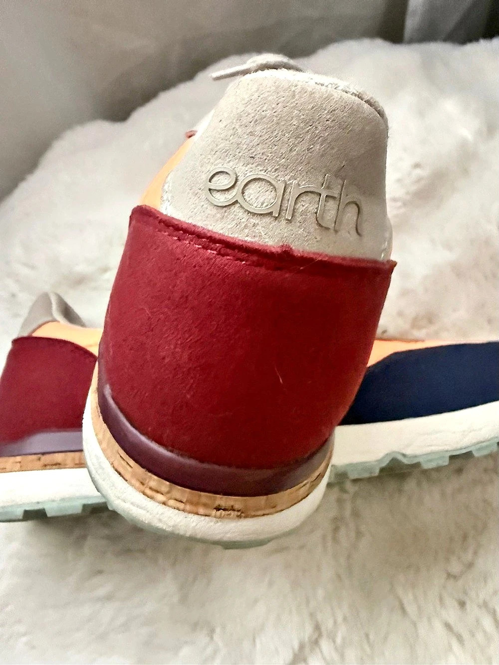 Earth Maren Sneakers Orange Burgundy Colorblock Cork Heel Size 8
